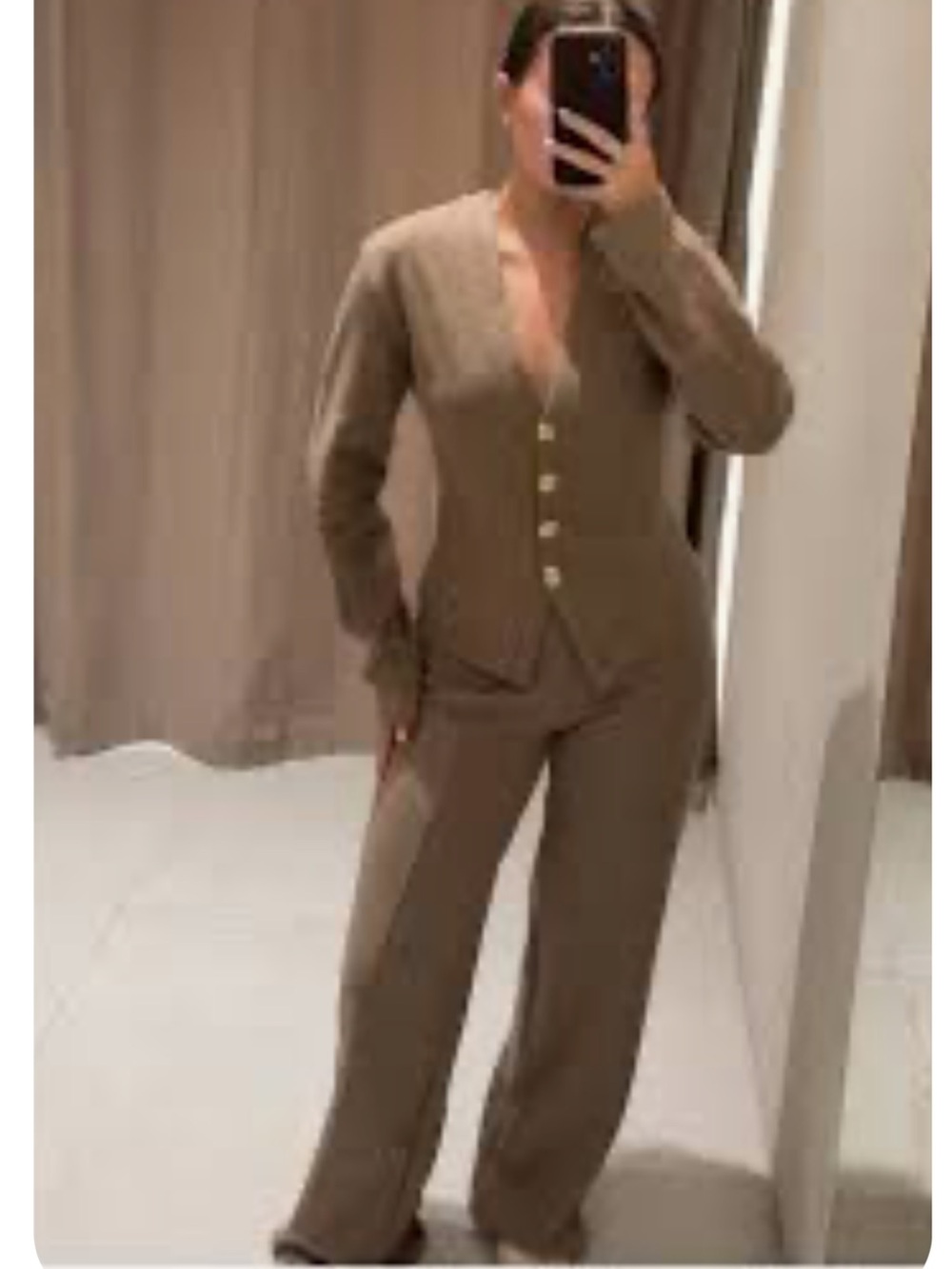 Zara Cozy Tailored Taupe Women's Knit Top & Wide-Leg Pants Set NWT
